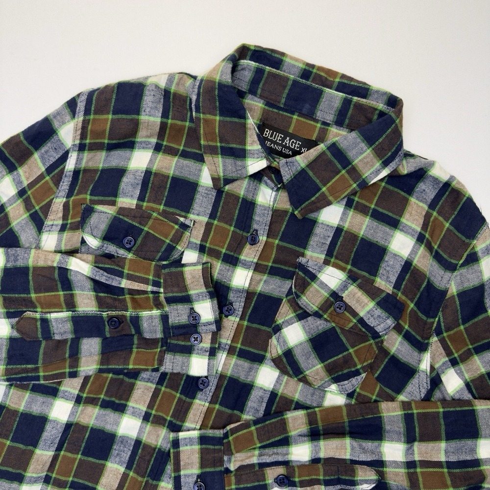 Blue‎ Age Jeans USA Button Front Flannel Blouse, Multicolor Plaid Size XL Youth